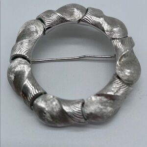 Crown Trifari Twisted Silver Circle Brooch